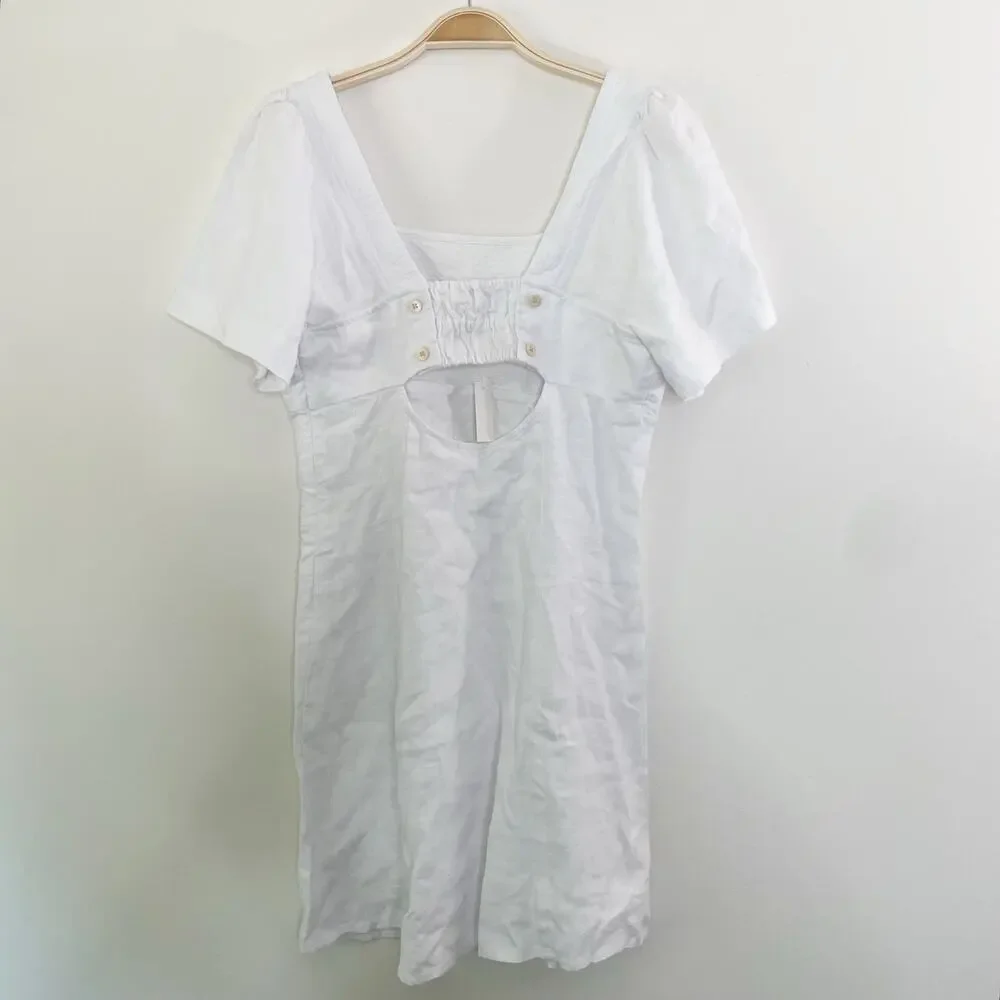NWT Madewell Square-Neck Mini Dress in‎ 100% Linen Size 6 White Sundress NP764 - Picture 3 of 9